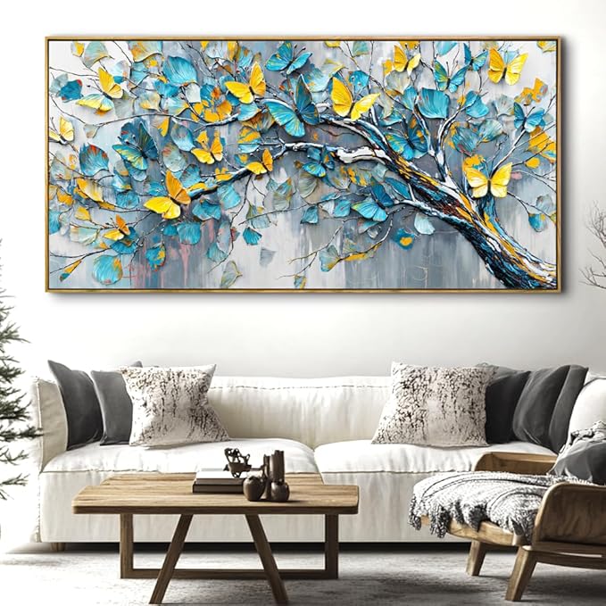 Abstract Tree Wall Art - Framed Modern Canvas Painting for Living Room, Bedroom Home Office Decor, 48x24 Inch Ready to Hang