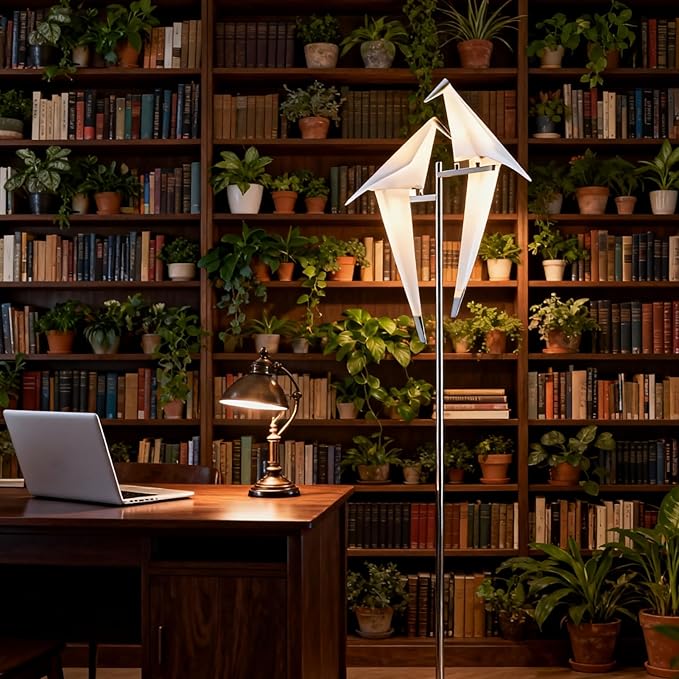 68 Inch Modern Bird Floor Lamp, Sliver Bird Swing Floor Light Fixtures for Bedroom, Unique LED Origami Crane Swing Standing Floor Lamp for Living Room