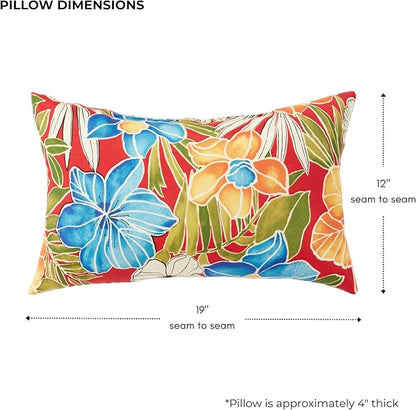 Set of 2 Outdoor Throw Pillows 19 x 12 Inch – Reversible Rectangle Patio Accent Pillows – Weather-Resistant Polyester Fabric – Eco-Friendly Recycled Polyfiber Fill – Aloha Red Floral