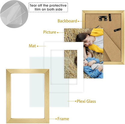 Golden State Art, 6x8 Picture Frame Set of 3 - Matted to 4x6 Photo - Engineered Wood Gallery Frame Set - Wall Mounting or Tabletop Display (Gold, 3 Pack)
