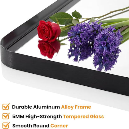 OLIXIS Bathroom Mirror for Over Sink, 22x30 Inch Wall Rectangle Mirror with Matte Metal Framed, Modern Wall Mount Vanity Mirror for Home Decor, Living Room, Bedroom, Black