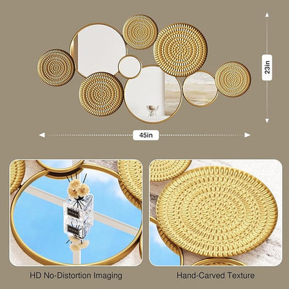 PERHOM Wall Decor Mirror, 45"x23" Gold Wall Art Mirror, Modern Wall Sculptures Mirrors with Gold Metal Frame for Living Room, Entryway, Bedroom, Dinner Room, Fireplace