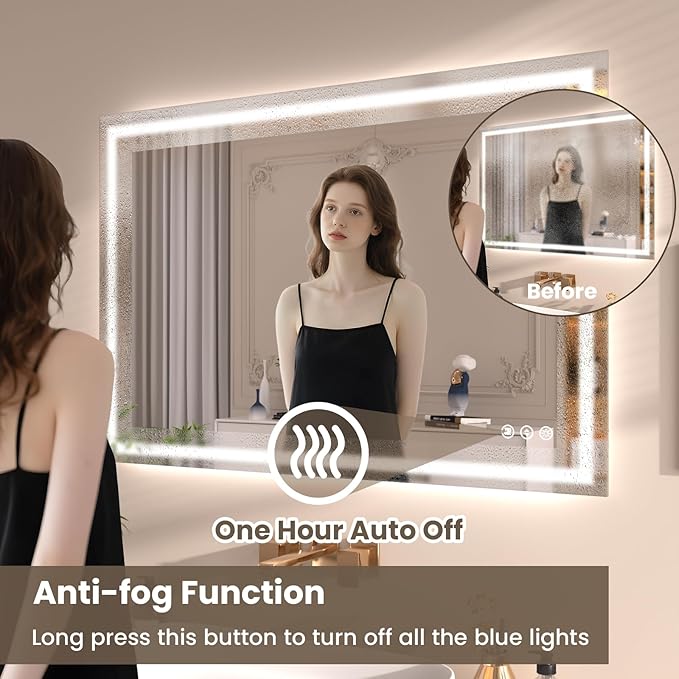 Snowdool 40"X36" LED Bathroom Mirror with Front Lights and Backlit, Anti-Fog, Dimmable, Shatter-Proof Tempered Glass, Lighted Bathroom Vanity Mirror for Wall with 3 Colors, Memory Function