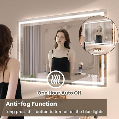 Snowdool 40"X36" LED Bathroom Mirror with Front Lights and Backlit, Anti-Fog, Dimmable, Shatter-Proof Tempered Glass, Lighted Bathroom Vanity Mirror for Wall with 3 Colors, Memory Function
