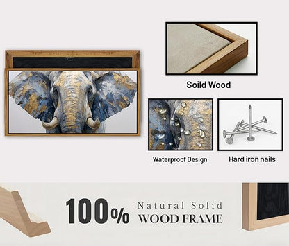 Elephant Animal Wall Art Bedroom Wall Decor African Wildlife Picture Canvas Wooden Framed Abstract Golden Painting Animals Portrait Poster Prints Artwork for Kitchen Living Room Home Decoration 30x57.8"
