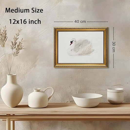 YD&YZY Gold Framed Vintage Wall Art Classic Swan Canvas White Swan Wall Decor Rustic Farmhouse Watercolor Retro Art Painting Picture Print Artwork for Bedroom Bathroom Office 12x16 inch Framed