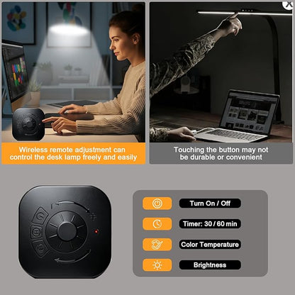 NS Pro LED Desk Lamp with Remote, Eye-Caring CRI95+ Dimmable Light, 3000K–6000K Adjustable Color Temperature, Flexible Clamp or Base Mount, Memory Function Desk Lamp for Office, Study & Zoom Meetings