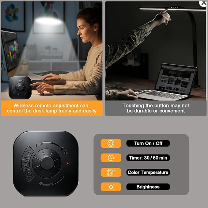 Pro LED Desk Lamp with Remote Control, Eye-Caring CRI95+ Dimmable Light, 3000K–6000K Adjustable Color Temperature, Flexible Angle, Clamp or Base Mount, for Home Office, Reading & Video Calls, 2 Pack