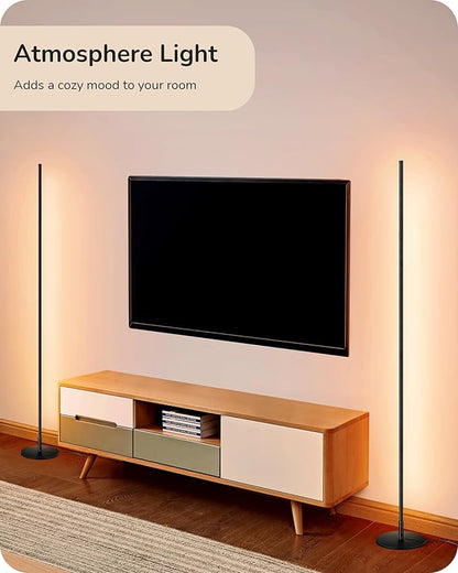 EDISHINE LED Corner Floor Lamp, 57.5" Minimalist Dimmable Sleek Light, Adjustable Height, Standing Tall Floor Lamps for Living Room, Bedroom, Office, 3000K Warm White Light, Black