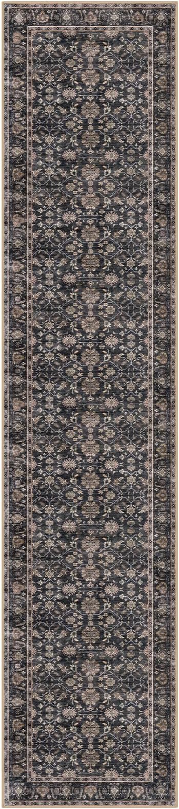 KUTA Vintage Long Runners for Hallways, 2.6x12 Brown Washable Non-Slip Kitchen Rugs Ultra Thin Soft Printed Distressed Oriental Floral Floor Carpet for Laundry Bedroom Living Room Nursery