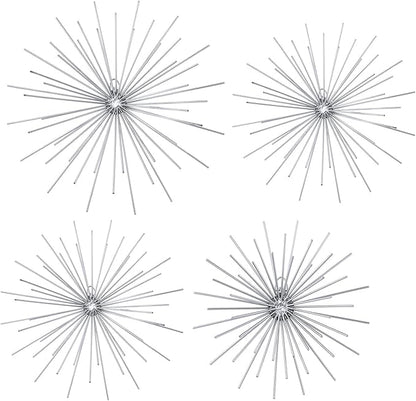 Shimeyao 4 Pcs Metal Starburst Wall Decor Silver Metal Wall Art 3D Spike Bling Finish Star Burst Hangings Accents Sculptures Set Modern Mid Century Decorations for Living Room Bedroom Entryway