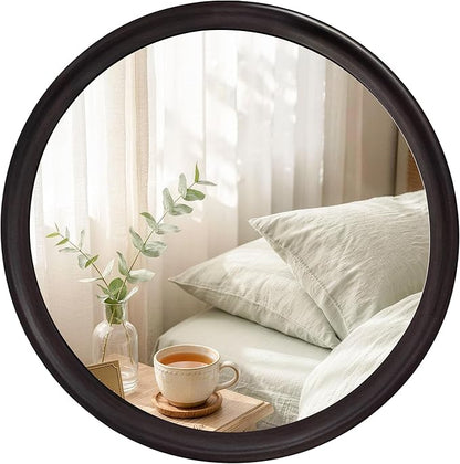 Round Mirrors 36 Inch,Rustic Decorative Transitional Dark Walnut Wall Mirror with Wood Grain for Bathroom,Farmhouse Hanging Vanity Mirror for Entryway Living Room or Bedroom