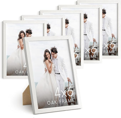 HAUS AND HUES White Oak Wood 4x6 Picture Frames - Set of 6, Natural Frames for Photos and Gallery Walls