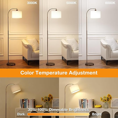Ambimall Arc Floor Lamp with Remote and Stepless Dimmable Bulb, Colors Temperature & Brightness Adjustable, Floor Lamps for Living Room（Deep Beige Shade & Brown Pole）