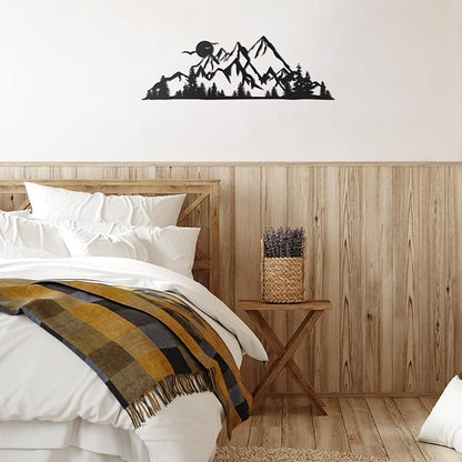 Demissle Metal Mountain Wall Art Blue Ridge Mountain Wall Decor Nature Forest Tree Sticker 15.7 x 5.3 Inch Summit Rustic Sign Scene Art Decor for Home Living Room Bedroom Indoor Outdoor(Black)