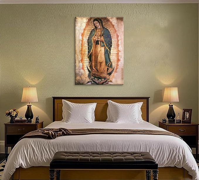 Mexico Our Lady of Guadalupe Portrait Wall Art Lamina enmarcada de Nuestra Señora de Guadalupe Painting picture Wall Decor Religion Catholic Poster Print Artwork for Altar bedroom 12x16 in Canvas