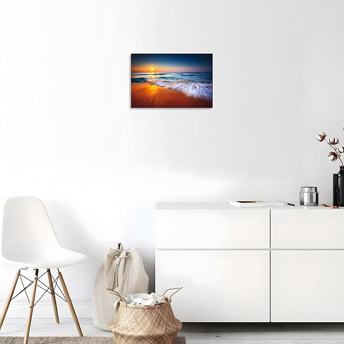 TutuBeer 1 Panel Ocean Pictures Beach Pictures Beautiful Sunrise over the Sea Picture Print on Canvas Wall Decor Beach Picture Ocean Wall Art Stretched and Framed 24x36 inch