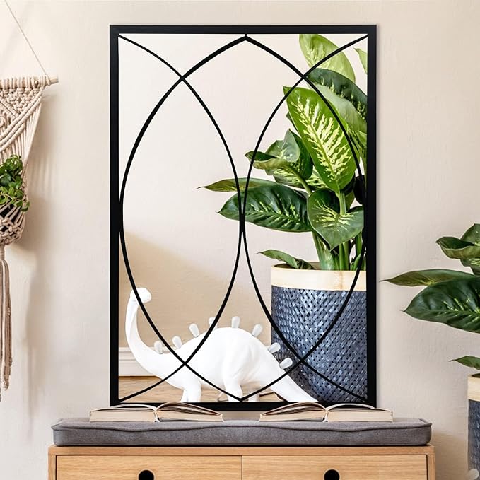 HQiJun Black Rectangle Mirror, Farmhouse Decorative Wall Mirror for Entryway, Living Room, Bedroom, Hallway, Fireplace, Accent Wall Decor (Black2, 39'' x 27'')