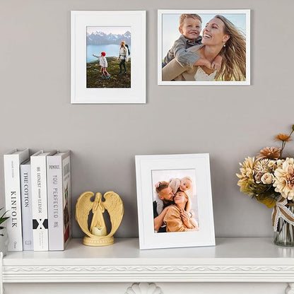 Fixwal 8x10 Picture Frame Set of 6 with Shatter Resistant Plastic Glass, Thin Border and Light Weight Photo Frames for Wall or Tabletop Display, Gift for Mother's Day, Father's Day, White