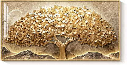 Large Framed Gold Tree of Life Wall Art for Living Room, Modern Contemporary Golden Tree Painting Prints Artwork for Walls, Luxury Elegant Picture for Bedroom Kitchen Hallway Office Wall Decor, 30x60