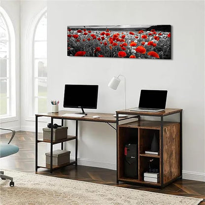 Nature Poppy Wall Art Red and Black Wall Decor Wildflower Field Landscape Picture Canvas Prints Sunrise Poppies Floral Painting Botanical Poster Artwork Living Room Bedroom Home Decorations 14x48”