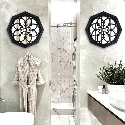 ZOLAPI 2-Piece Octagon Wall-Mounted Mirrors,Vintage Farmhouse Mirror for Wall Decor,Black Decorative Accent Mirror for Foyer, Bathroom, Bedroom. (12”x12”)