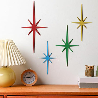 Blulu 4 Pcs Cast Iron Starburst Shaped Wall Decor Metal Mid Century Modern Decor Retro Atomic Stars Wall Art Elegance Accents Vintage Celestial Whimsigoth Hangings for Home Office Room(Vintage)