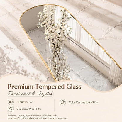 Full Length Mirror, 71"x27" Arched Floor Mirror Freestanding, Floor Standing Full Body Mirror with Stand for Bedroom, Hanging Mounted for Living Room Cloakroom, Gold