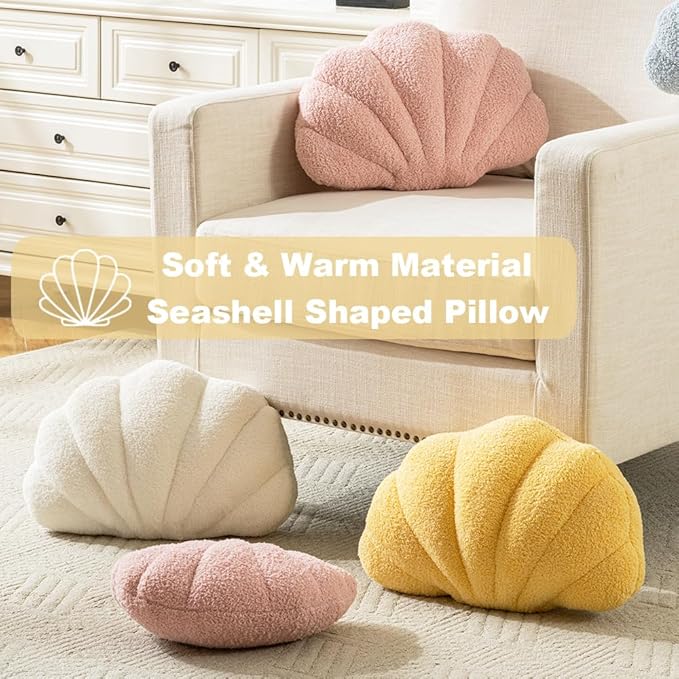XIAIJIA Seashell Throw Pillows Shell Shaped Pillow Blue Sea Shell Pillows for Bed Seashell Decorative Pillow Soft Plush Pillow Sea Couch Decoration(13 X 10 inch)