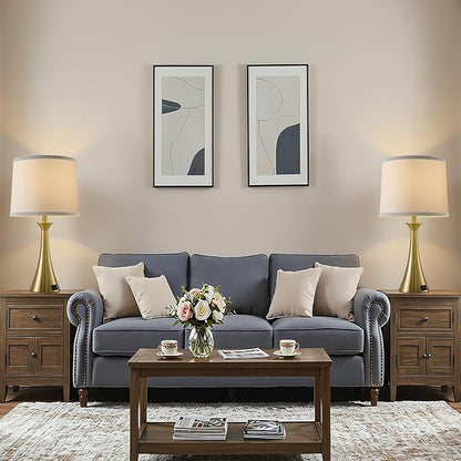 Touch Lamp for Living Room Bedroom, 21" Table Lamps Set of 2 with USB C+A Ports and White Lamp Shades, 3 Way Dimmable Gold Touch Bedside Lamps for Nightstand, 2 LED Bulbs Included