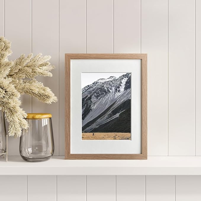 9x12 Wood Frame, Solid Oak 9x12 Picture Frame with Mat to 6x8, Natural Oak 12x9 Frames, Set of 1