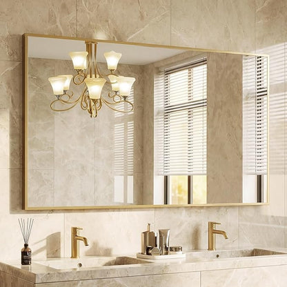 NEWBULIG 30" x 48" Gold Rectangle Bathroom Mirror for Wall, Morden Wall Mirror with Metal Frame, Tempered Glass, Vanity Mirror for Over Sink, Entryway, Living Room, Anti-Rust, Horizontal or Vertical