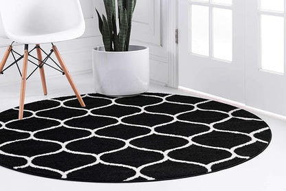 Unique Loom Trellis Frieze Collection Area Rug - Rounded (4' 1" Round, Black/ Ivory)