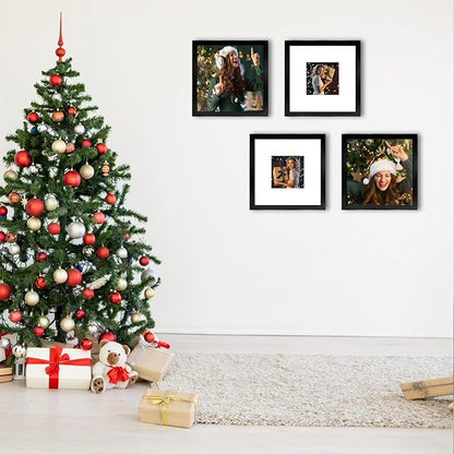8x8 Picture Frame Set of 6, Display Pictures 4x4 with Mat or 8x8 Without Mat, Tabletop Display and Wall Hanging Photo Frame, Collage Wall Decor Gallery Wall Frame Set, Black