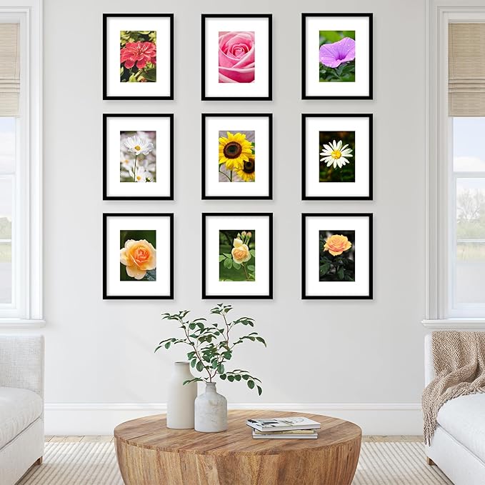JCJMY 8x10 Picture Frame with 5x7 Mat Set of 6, Display Photo 5x7 with Mat or 8x10 without Mat, 8 by 10 Wall Poster Photo Frame with Shatter Resistant Plexiglass for Wall or Tabletop, 6 Pack, Black