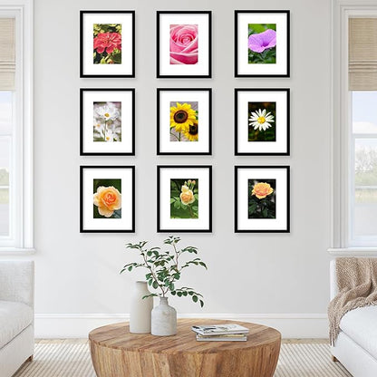 JCJMY 8x10 Picture Frame with 5x7 Mat Set of 6, Display Photo 5x7 with Mat or 8x10 without Mat, 8 by 10 Wall Poster Photo Frame with Shatter Resistant Plexiglass for Wall or Tabletop, 6 Pack, Black