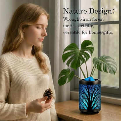 Leyoue Electric Wax Melt Warmer PTC Heating Plate with 7 Colors LED Changing Light Wax Warmer Fragrance Warmer for Home Office Gifts & Decor(Black Forest)