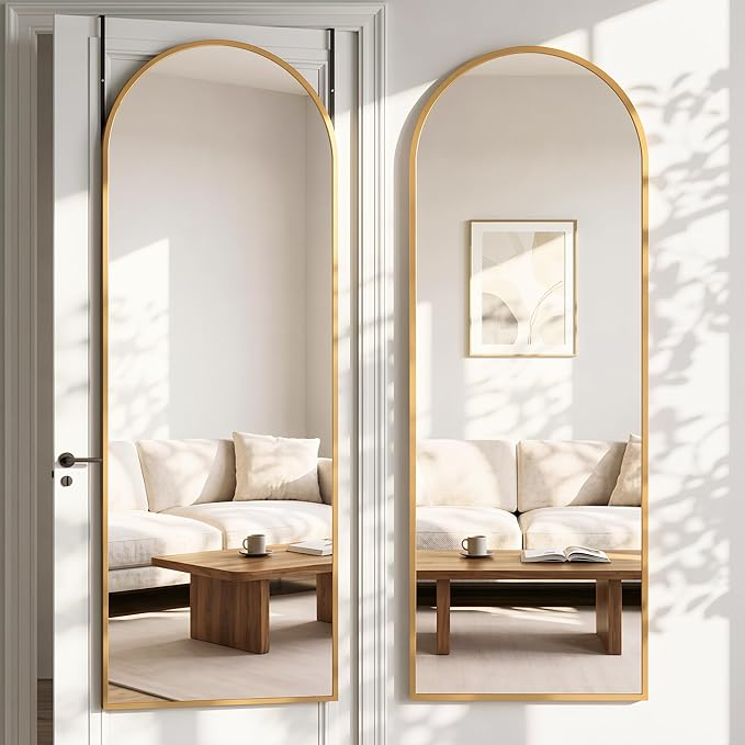 Antok Full Length Over-the-Door Hanging Mirror - Freestanding Wall Mount Leaning Body Mirror for Bedroom Living Room Entryway, 58" L x 20" W, Gold