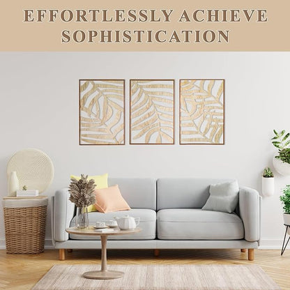 Jinzhenhong 3Pcs Modern Wooden Wall Sculptures, Leaf Sign Vintage Tropical Plant Wall, Wood Rustic Palm Leaf Wall Art Decor for Living Room Bathroom Bedroom Office (Leaf 2 Light Brown)