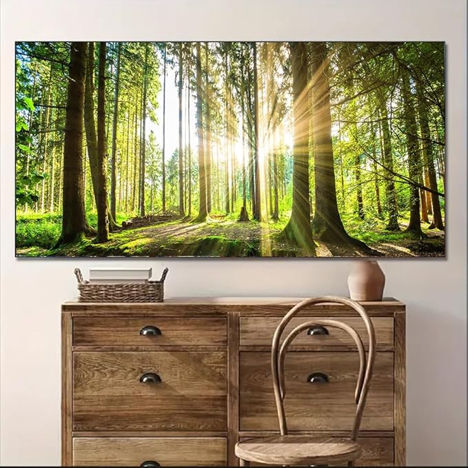 Yxbhhym-Landscape Tree Canvas Wall Art Décor Spring Forest Picture Painting Natural Sun Prints Art Green Room Decor Sunset Poster Living Room Wall Decor Bedroom Artwork for Walls Office Decorations