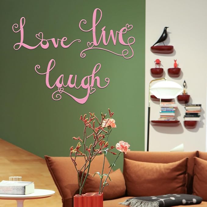 ESTART 3 Pieces Black Metal Letter Sign Decor 'Live Laugh Love' WordArt Wall Art Decor for Home Indoor Outdoor Bedroom Living room Bathroom and Office (Pink)