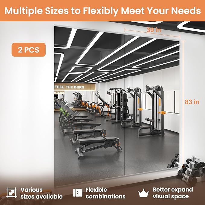 LOAAO Home Gym Mirror, 83"x39"-2 PCS Gym Mirrors for Wall, Frameless, Tempered Glass, Large Workout Mirrors for Home Gym, Dance Studio, Yoga Room, Garage Gym
