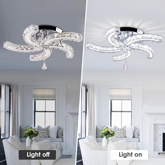 Crystal Chandelier 19.7” Crystal Ceiling Light Acrylic Modern Chandeliers 5 Arms Led Flush Mount Ceiling Light Fixture Lamp for Dining Room Living Room Bedroom Hallway (Multicolor)