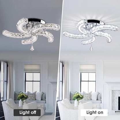 Crystal Chandelier 19.7” Crystal Ceiling Light Acrylic Modern Chandeliers 5 Arms Led Flush Mount Ceiling Light Fixture Lamp for Dining Room Living Room Bedroom Hallway (Multicolor)