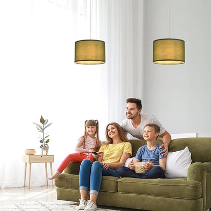 2 Pack Plug in Pendant Light, Hanging Light with 15Ft Clear Cord, On/Off Switch, Light Green Fabric Lamp Shade, Hanging Light Fixture for Bedroom, Kitchen