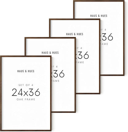 HAUS AND HUES 24x36 Picture Frames for Wall Set of 4-24 x 36 Gallery Wall Frame Set, 36x24 Photo Frames Collage for Wall Decor, 24 by 36 Rustic Brown Wooden Poster Frames (Walnut)