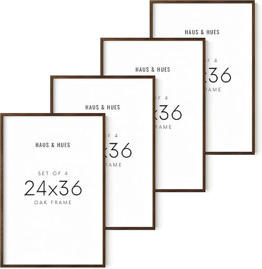 HAUS AND HUES 24x36 Picture Frames for Wall Set of 4-24 x 36 Gallery Wall Frame Set, 36x24 Photo Frames Collage for Wall Decor, 24 by 36 Rustic Brown Wooden Poster Frames (Walnut)