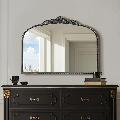 Micasso Vintage Wall Black Mirror: 32"x24" French Baroque Antique Mirror - Traditional Ornate Decorative Arched for Wall/Bathroom/Entryway/Fireplace/Hallway - Home Decor for Living Room