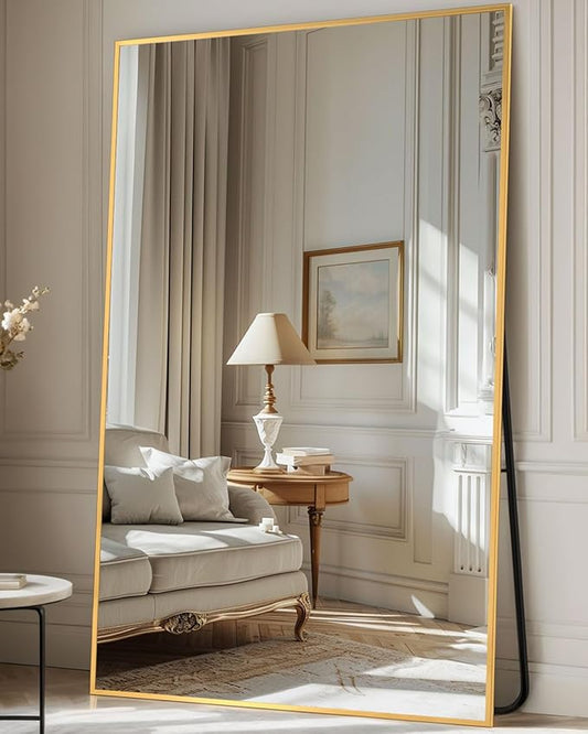 Antok Full Length Mirror, 72"x44" Floor Mirror, Floor Standing Freestanding Full Body Mirror with Stand for Bedroom, Hanging Mounted for Living Room Cloakroom, Gold