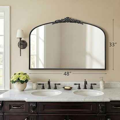 Micasso Large Vintage Black Mirror: 48"x33" French Baroque Antique Arched Mirror - Traditional Ornate Decorative for Wall/Fireplace/Mantel/Entryway/Bathroom/Hallway - Home Decor for Living Room